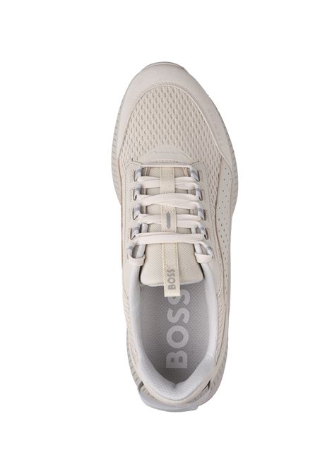 BOSS TTNM EVO Sneakers Bianche In Pelle Liscia e Scamosciata e Mesh Con Suola a Spina Di Pesce - BOSS Prezzo Ridotto