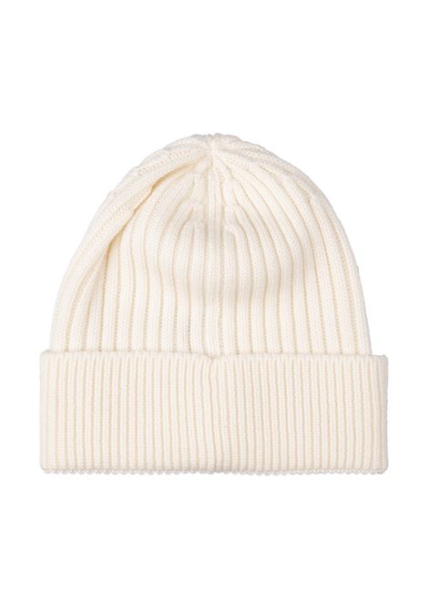 MONCLER GRENOBLE Berretto In Lana a Costine Bianca Con Patch Logo - MONCLER GRENOBLE Online