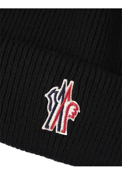 MONCLER GRENOBLE Berretto In Lana Nera Con Patch Logo - MONCLER GRENOBLE Outlet