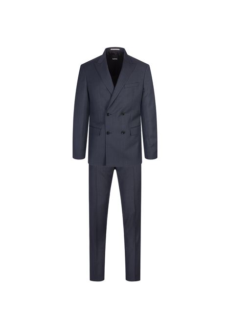 BOSS Abito Slim Fit Doppiopetto In Lana Blu Scuro Con Micromotivo - BOSS Black Friday