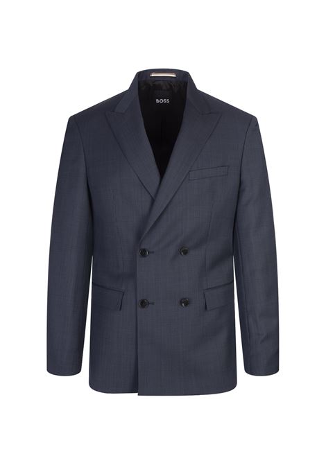 BOSS Abito Slim Fit Doppiopetto In Lana Blu Scuro Con Micromotivo - BOSS Black Friday