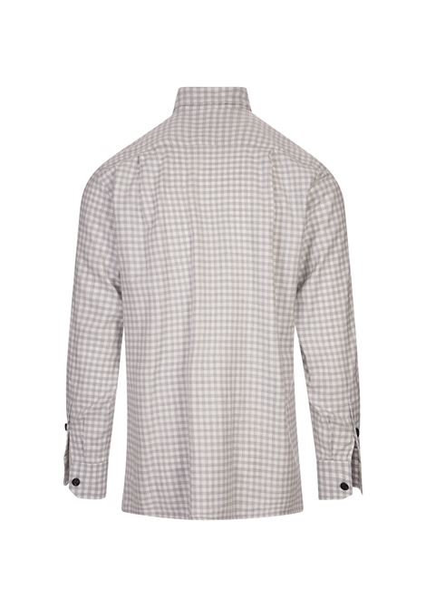 KITON Camicia Bianca Con Motivo a Quadretti Grigio - KITON Online Outlet