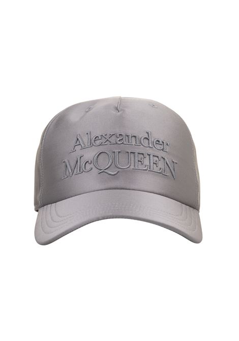 ALEXANDER MCQUEEN Cappello Da Baseball In Misto Seta Grigio Con Logo Frontale - ALEXANDER MCQUEEN Offerte stagionali