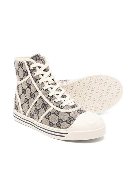 GUCCI KIDS Sneakers Alte In Tessuto Original GG Beige e Blu - GUCCI KIDS Latest stili