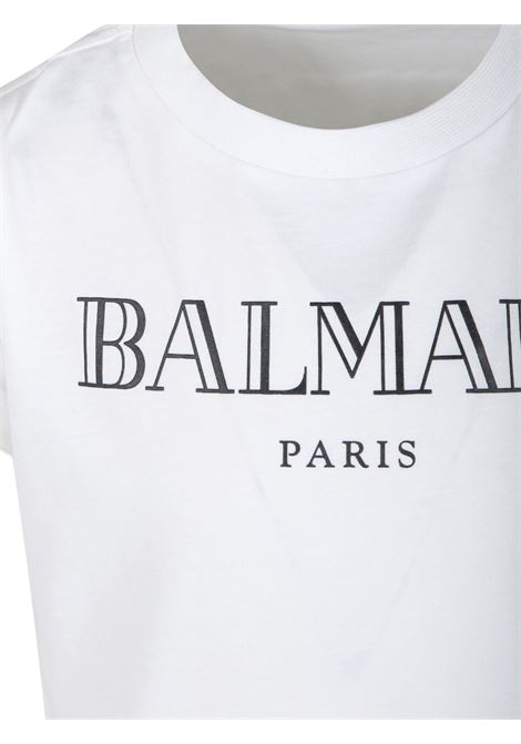 BALMAIN KIDS T-Shirt Bianca con Logo Stile Romano - BALMAIN KIDS Ultimo giorno