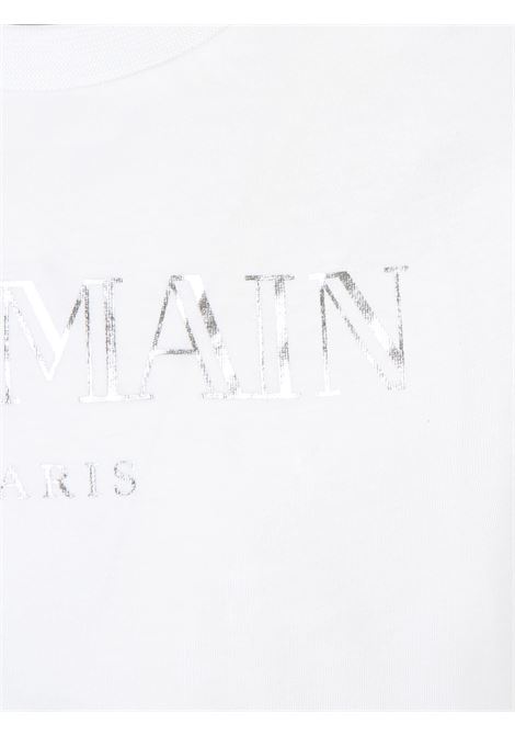 BALMAIN KIDS T-Shirt Bianca con Bottoni e Logo Argentati - BALMAIN KIDS Promozione temporanea