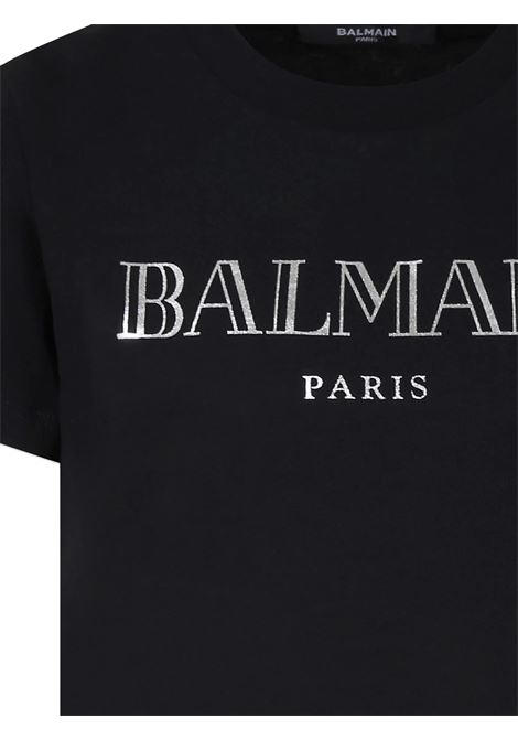 BALMAIN KIDS T-Shirt Nera con Bottoni e Logo Argentati - BALMAIN KIDS Sostegno trimestrale
