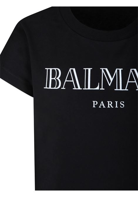 BALMAIN KIDS T-Shirt Nera con Logo Stile Romano - BALMAIN KIDS Super sconto