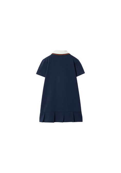 GUCCI KIDS Abito In Cotone Blu Con Nastro Web - GUCCI KIDS Black Friday Prezzi
