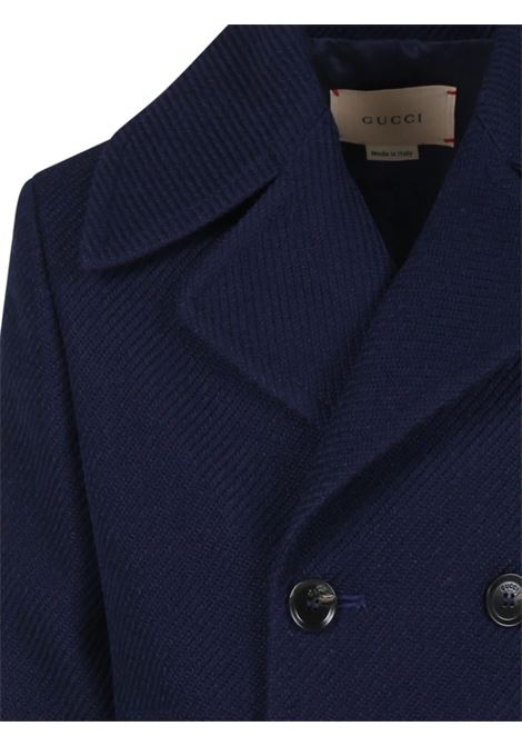 GUCCI KIDS Cappotto Blu Scuro Con Stampa Gucci Web Dietro - GUCCI KIDS Nuovo