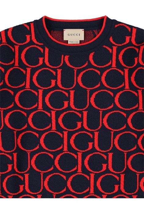 GUCCI KIDS Maglione Jacquard In Lana Gucci Blu Scuro e Rosso - GUCCI KIDS Qualità