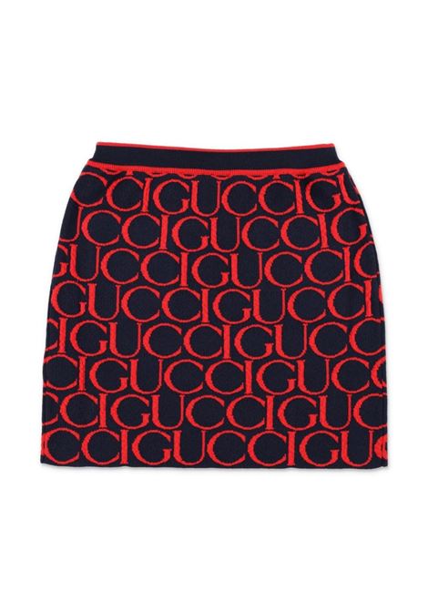 GUCCI KIDS Gonna Jacquard In Lana Gucci Blu Scuro e Rosso - GUCCI KIDS Vendita