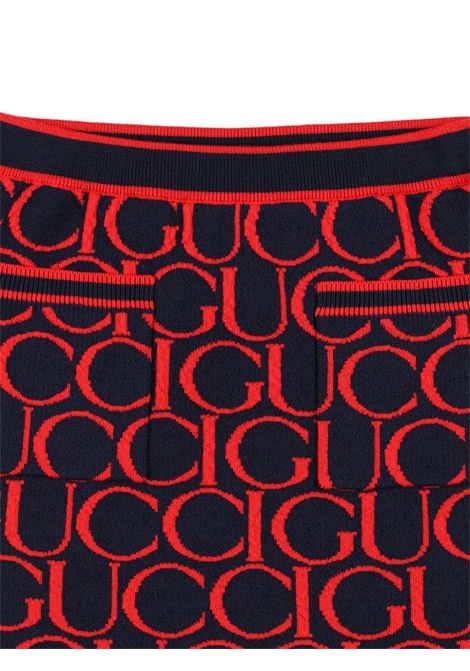 GUCCI KIDS Gonna Jacquard In Lana Gucci Blu Scuro e Rosso - GUCCI KIDS Vendita