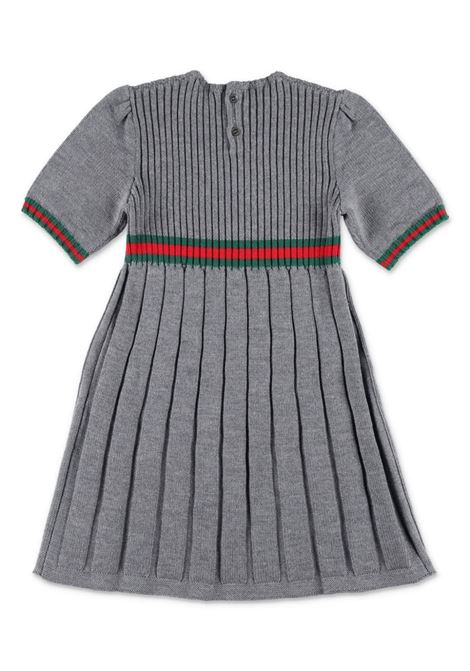 GUCCI KIDS Abito In Lana Grigia Con Nastro Web - GUCCI KIDS Pezzi Unici