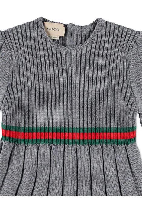 GUCCI KIDS Abito In Lana Grigia Con Nastro Web - GUCCI KIDS Pezzi Unici