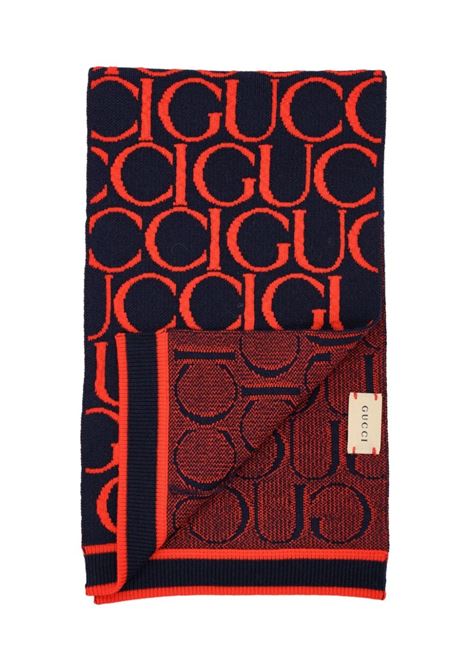 GUCCI KIDS Sciarpa Jacquard In Lana Gucci Blu Scuro e Rosso - GUCCI KIDS Soddisfazione Garantita