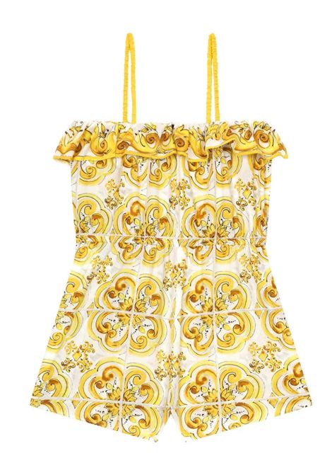 DOLCE & GABBANA KIDS Salopette Con Stampa Maiolica Gialla - DOLCE & GABBANA KIDS Qualità Garantita