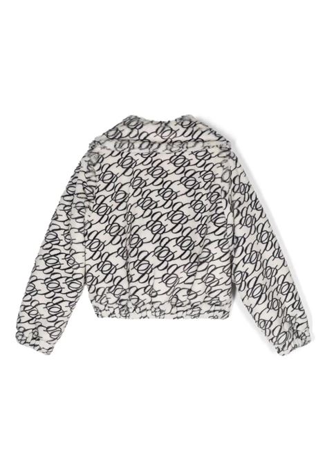 MISS BLUMARINE KIDS Giubbotto In Finta Pelliccia Bianca Con Motivo Monogram Nero - MISS BLUMARINE KIDS Consegna Veloce