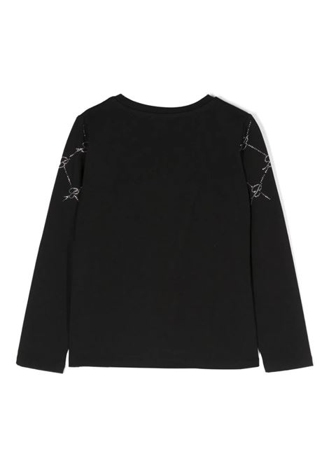 MISS BLUMARINE KIDS T-Shirt Nera Con Logo Di Strass e Motivo Monogram - MISS BLUMARINE KIDS Affare Del Giorno