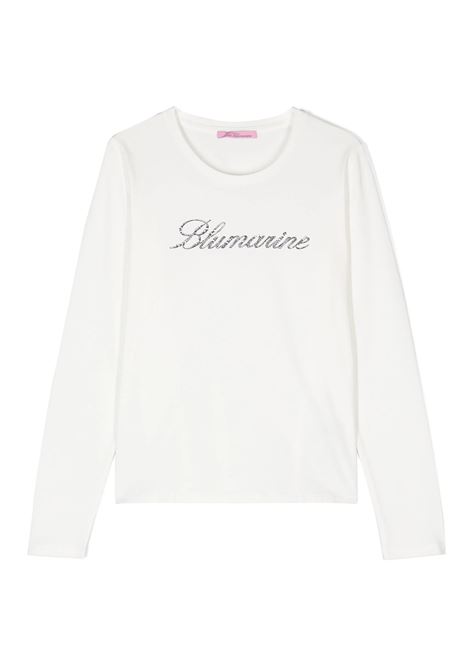 MISS BLUMARINE KIDS T-Shirt Bianca Con Logo Di Strass - MISS BLUMARINE KIDS Prezzo Ridotto