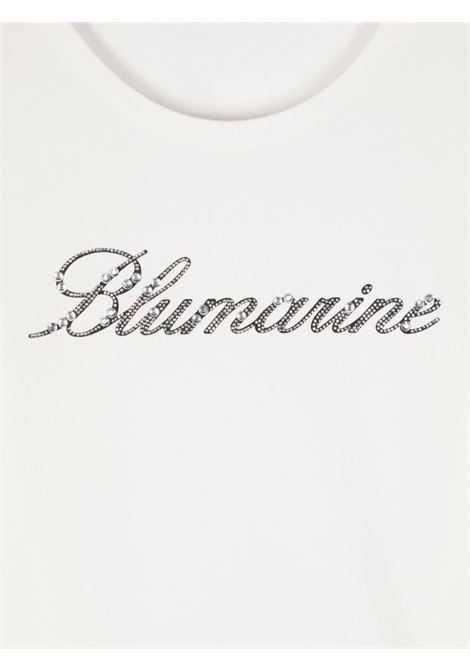 MISS BLUMARINE KIDS T-Shirt Bianca Con Logo Di Strass - MISS BLUMARINE KIDS Prezzo Ridotto