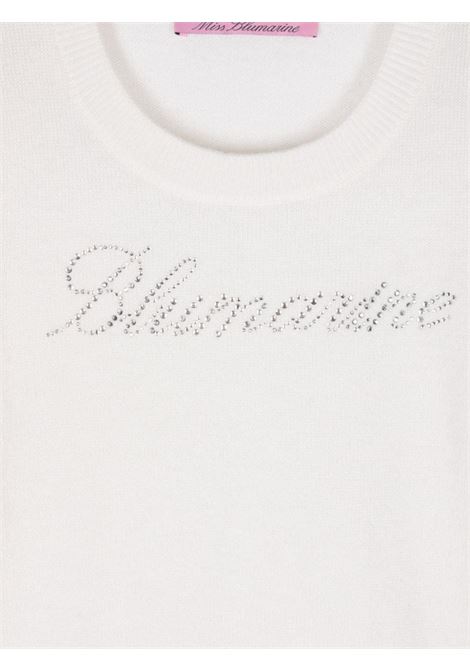 MISS BLUMARINE KIDS Maglione Bianco Con Logo Di Strass - MISS BLUMARINE KIDS Sottocosto