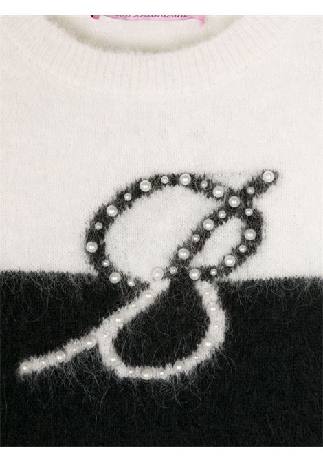 MISS BLUMARINE KIDS Maglione Nero e Bianco Con Dettaglio "B" Di Perle - MISS BLUMARINE KIDS Offerta