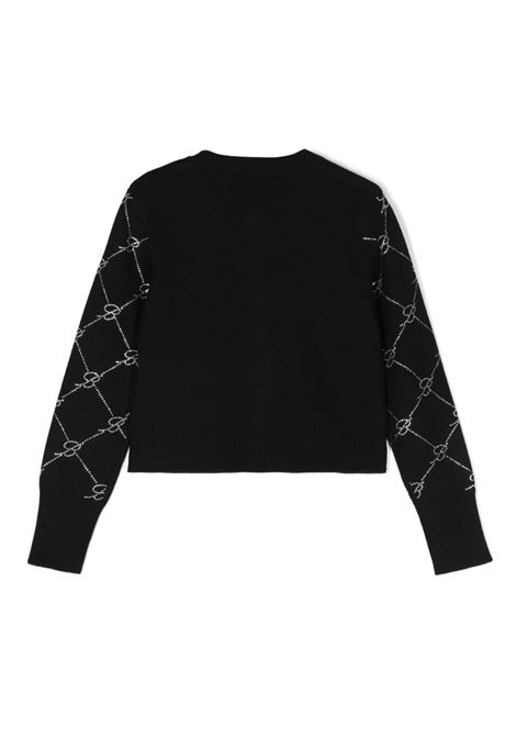 MISS BLUMARINE KIDS Cardigan Nero Con Motivo Monogram Di Strass - MISS BLUMARINE KIDS Saldi