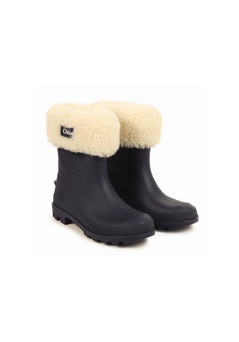 CHLOÉ KIDS Stivali Da Pioggia Blu Con Applicazione - CHLOÉ KIDS Negozio online di fabbrica