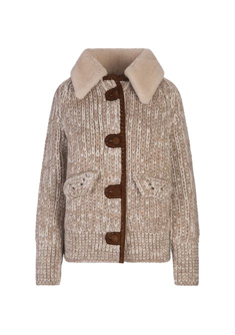 ERMANNO SCERVINO Bomber In Maglia Beige Con Colletto Shearling - ERMANNO SCERVINO Sconti VIP