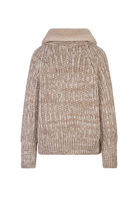 ERMANNO SCERVINO Bomber In Maglia Beige Con Colletto Shearling - ERMANNO SCERVINO Sconti VIP