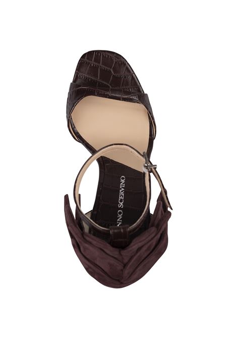 ERMANNO SCERVINO Sandali In Pelle Effetto Coccodrillo Marrone Con Dettaglio Fiore - ERMANNO SCERVINO Fino al 50% di sconto
