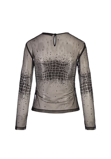 ERMANNO SCERVINO Top In Tulle Nero Con Motivo Coccodrillo Di Strass - ERMANNO SCERVINO Sostegno trimestrale