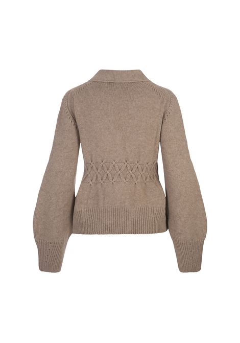 ERMANNO SCERVINO Cardigan In Cashmere Marrone Con Punto Smock - ERMANNO SCERVINO Esporta salva