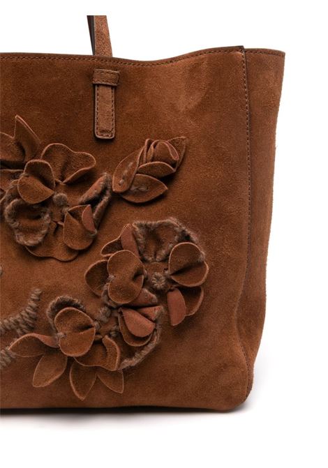 ERMANNO SCERVINO Shopping Bag In Camoscio Marrone Con Fiori Applicati - ERMANNO SCERVINO 2025