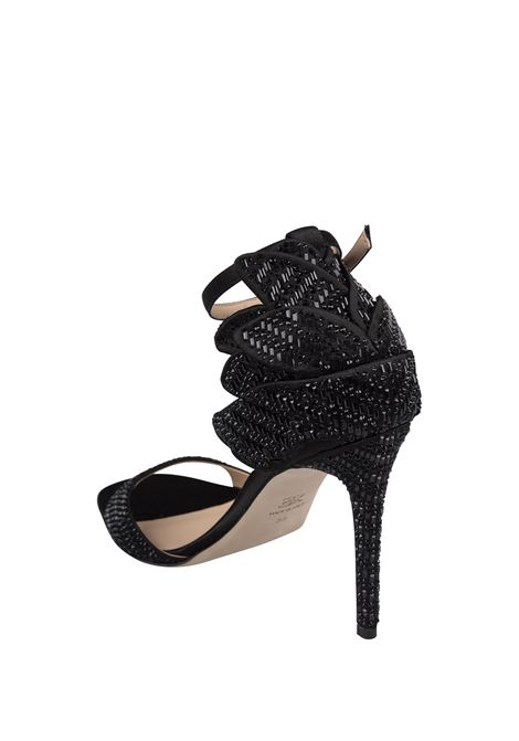 ERMANNO SCERVINO Sandali In Raso Nero Con Cristalli e Dettaglio Fiore - ERMANNO SCERVINO Italy