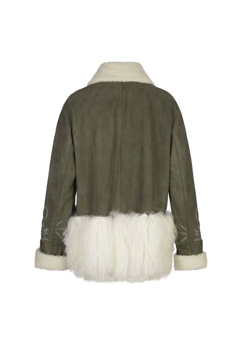 ERMANNO SCERVINO Shearling Monopetto Verde Con Ricami e Pelliccia - ERMANNO SCERVINO In Linea