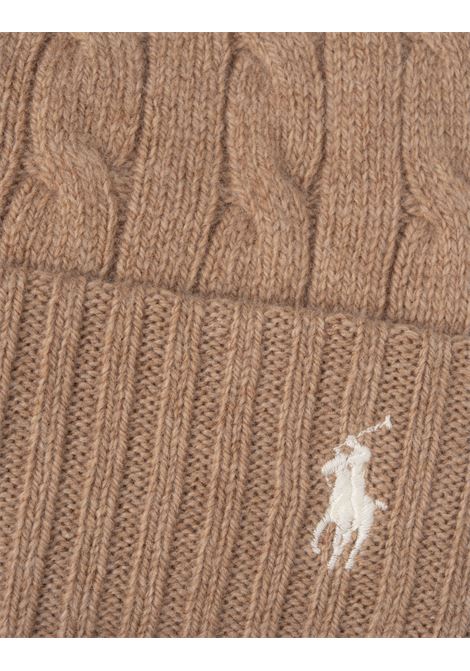 RALPH LAUREN Beanie In Lana e Cashmere a Trecce Cammello - RALPH LAUREN Spedizione Gratuita