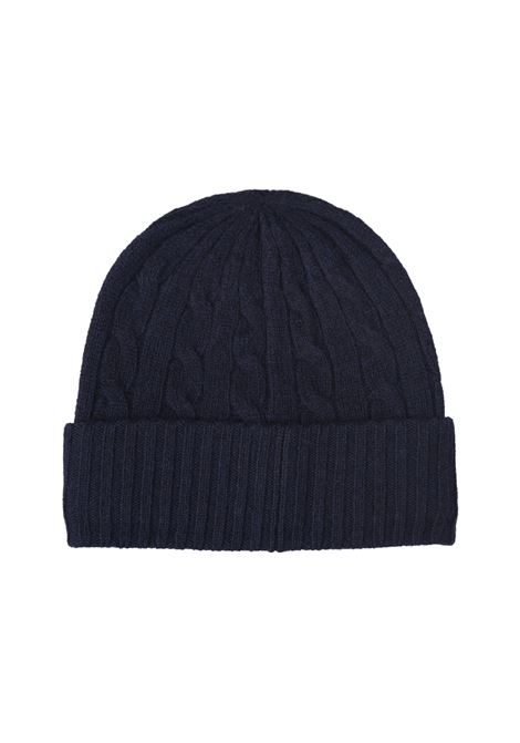 RALPH LAUREN Beanie In Lana e Cashmere a Trecce Blu Scuro - RALPH LAUREN Qualità Garantita