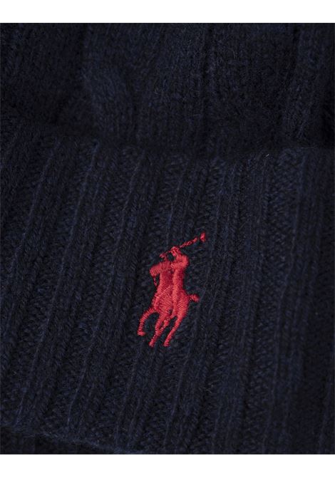RALPH LAUREN Beanie In Lana e Cashmere a Trecce Blu Scuro - RALPH LAUREN Qualità Garantita