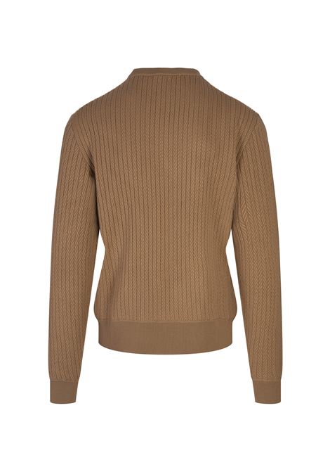BOSS Maglione Marrone Chiaro Con Lavorzione a Spina Di Pesce - BOSS Latest fashion