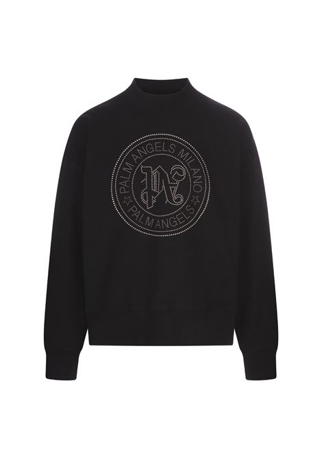 PALM ANGELS Felpa Nera Con Logo Rotondo e Monogramma - PALM ANGELS Offerte giornaliere