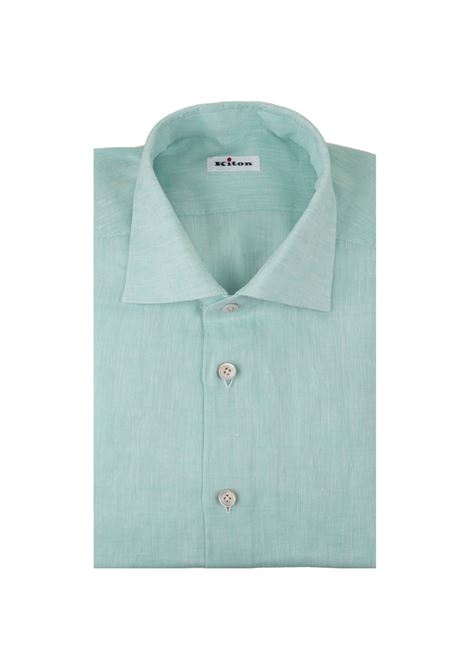 KITON Camicia Classica In Lino Verde Acqua - KITON Offerte speciali