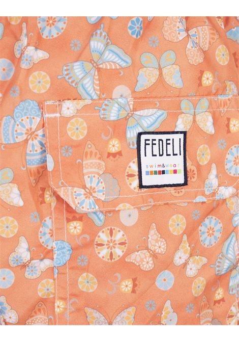 FEDELI Swim Shorts Arancioni Con Stampa Farfalle - FEDELI Enormi risparmi