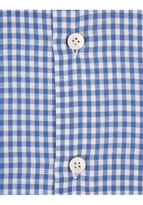 KITON Camicia In Popeline a Quadretti Bianca e Blu - KITON Italia