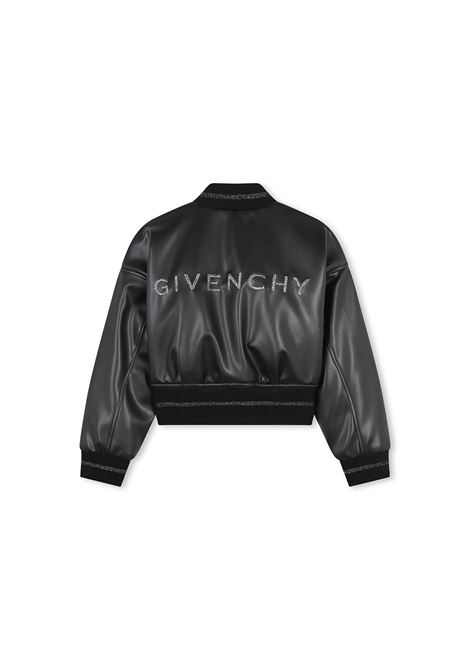 GIVENCHY KIDS Bomber In Similpelle Nera Con Logo In Lurex - GIVENCHY KIDS In Linea