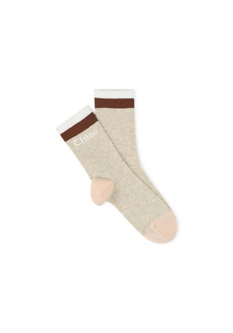 CHLOÉ KIDS Calzini Beige Marl Con Logo e Righe Bicolori - CHLOÉ KIDS Negozi Online
