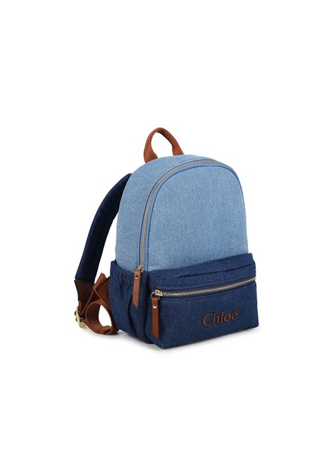 CHLOÉ KIDS Zaino In Denim Blu Con Logo - CHLOÉ KIDS Acquista Ora
