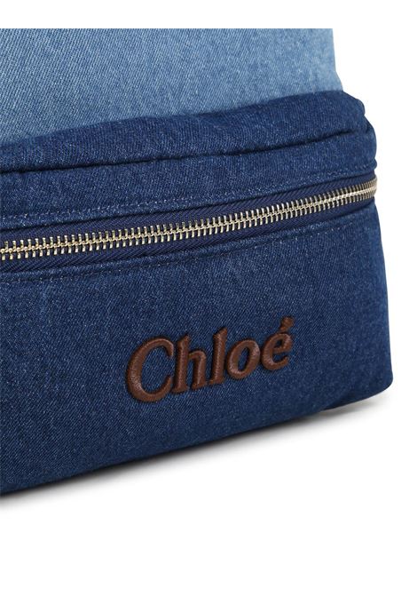 CHLOÉ KIDS Zaino In Denim Blu Con Logo - CHLOÉ KIDS Acquista Ora