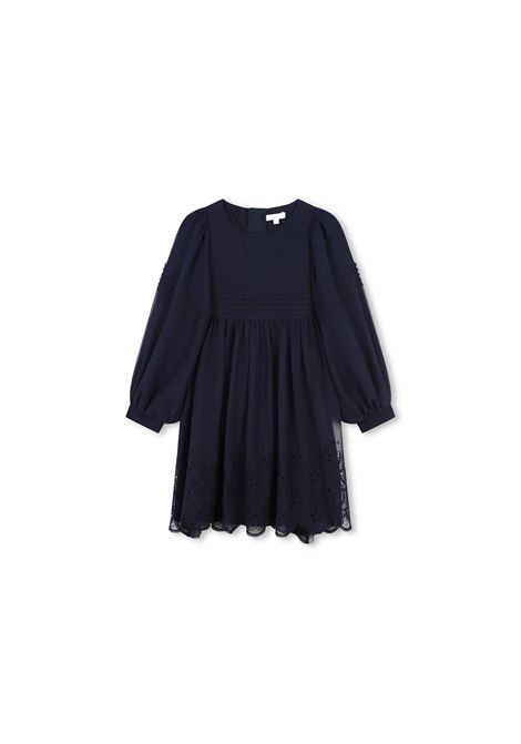 CHLOÉ KIDS Abito In Crepe Di Seta Blu Navy - CHLOÉ KIDS Sconto